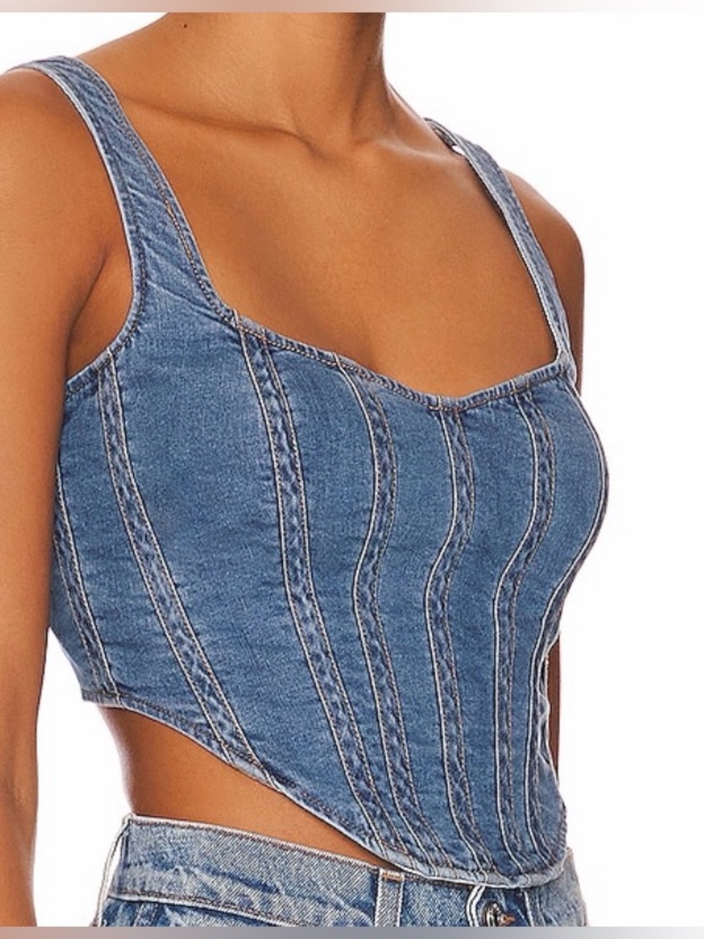 Bardot Blue Denim Corset Crop Top